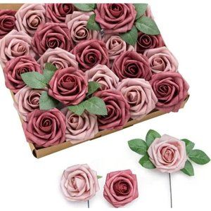 25 count | Shabby Pink & Mauve Dusty Roses Artificial Wedding Flowers Bouquet